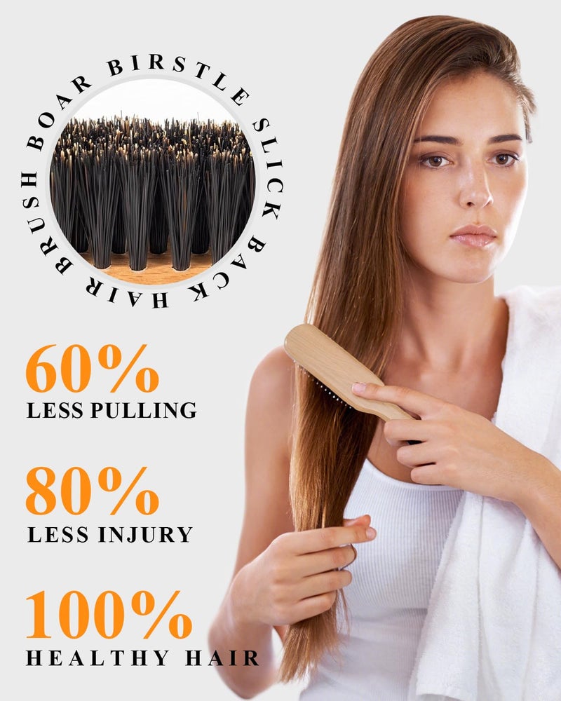 Samnyte Boar Bristle Slick Back Hair Brush - Smooths Flyaways, Frizz Control - Soft Smoothing Hairbrush to Create Sleek Ponytails, Buns & Styling Edges - Teasing Brush for Women & Men with Fine/Medium Hair - Image 5